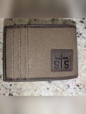 STS Ranchwear Trailblazer Leather Canvas Money Clip Card Wallet NWT